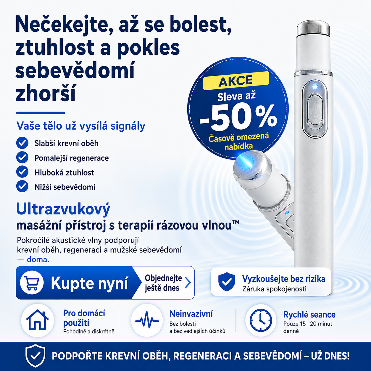 ⚡ Pokročilá rázová vlnová terapie podporuje mužské sexuální zdraví 💪 a pomáhá zmírnit bolesti svalů, kloubů a šlach 🦵