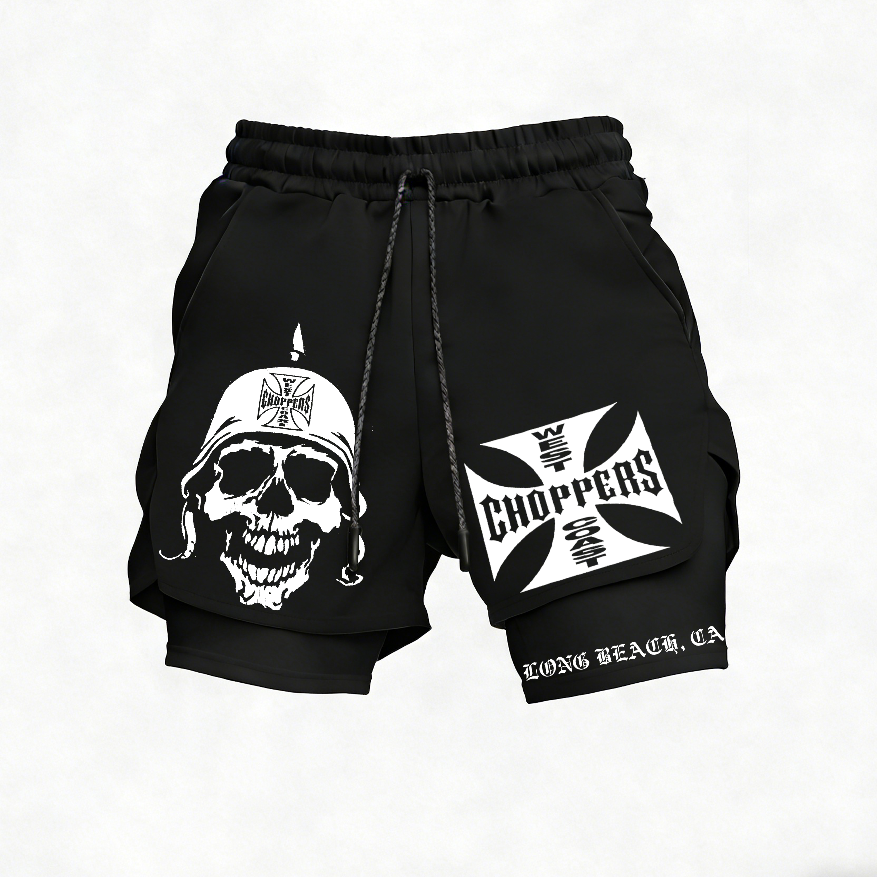 West Coast Choppers Skull Print Men's All-In-One Fitness Shorts