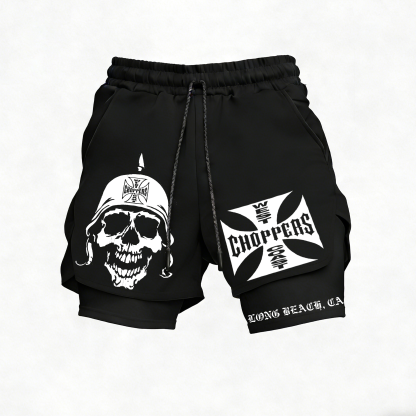 West Coast Choppers Skull Print Men's All-In-One Fitness Shorts