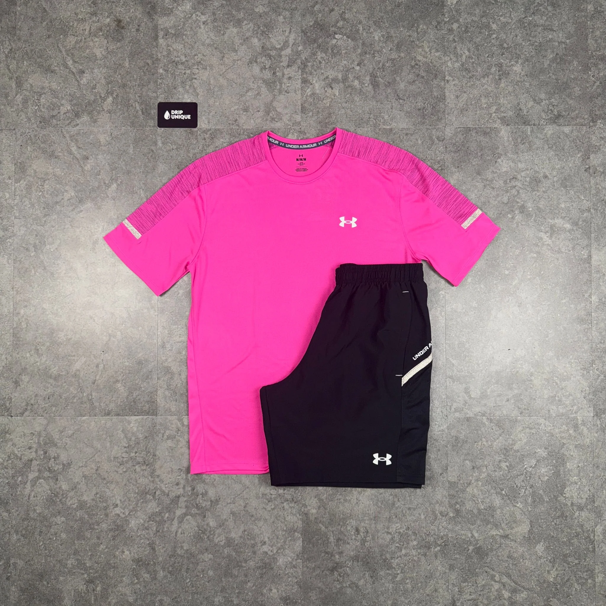 Under Armour Tech Utility T-Shirt Hot Pink & Black Tech Utility Shorts Set
