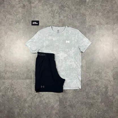 Under Armour Speed Stride T-Shirt White & Black Vanish Woven Shorts Set