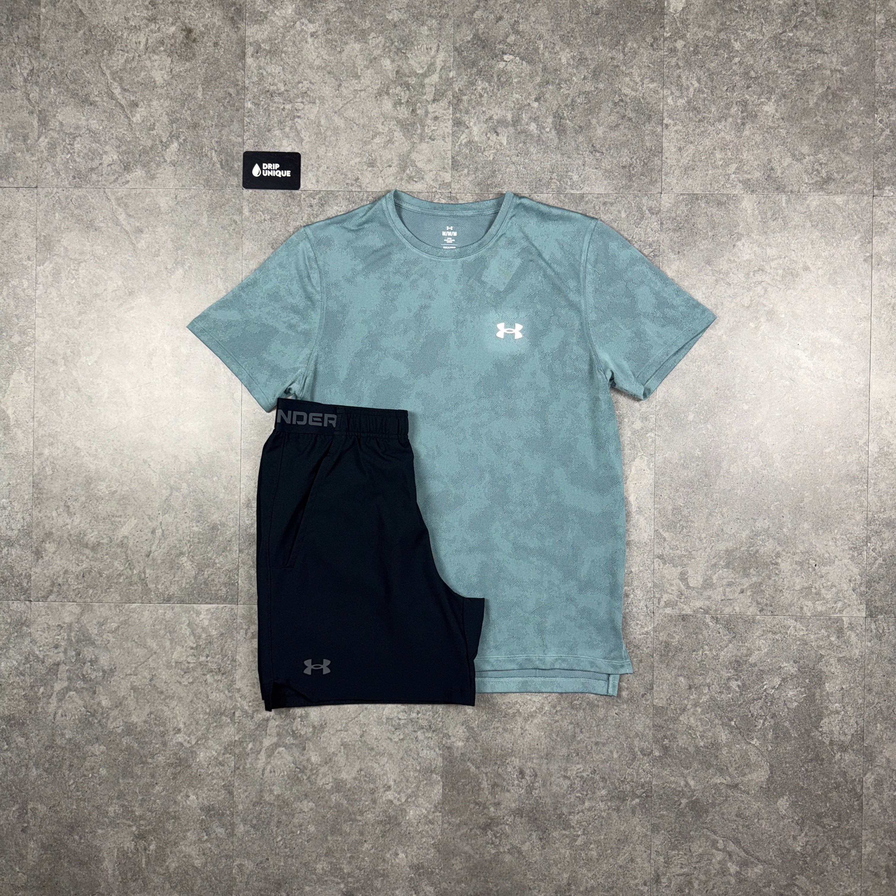 Under Armour Tech Camo T-Shirt Green & Black Vanish Shorts Set