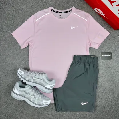 NIKE MILER & CHALLENGER SHORTS SET - PINK FOAM/GREY