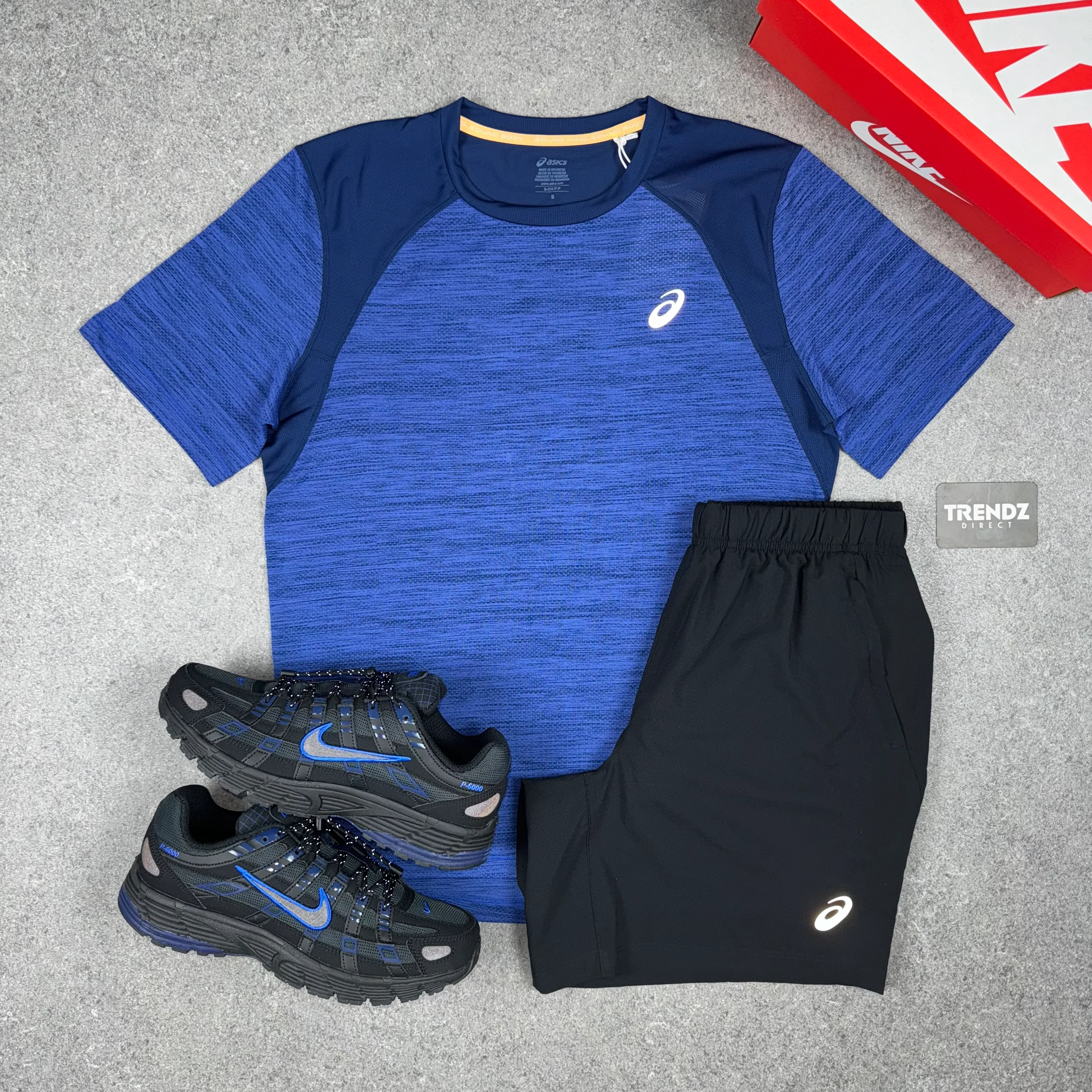 ASICS ROAD T-SHIRT & SHORTS SET - BLUE/BLACK