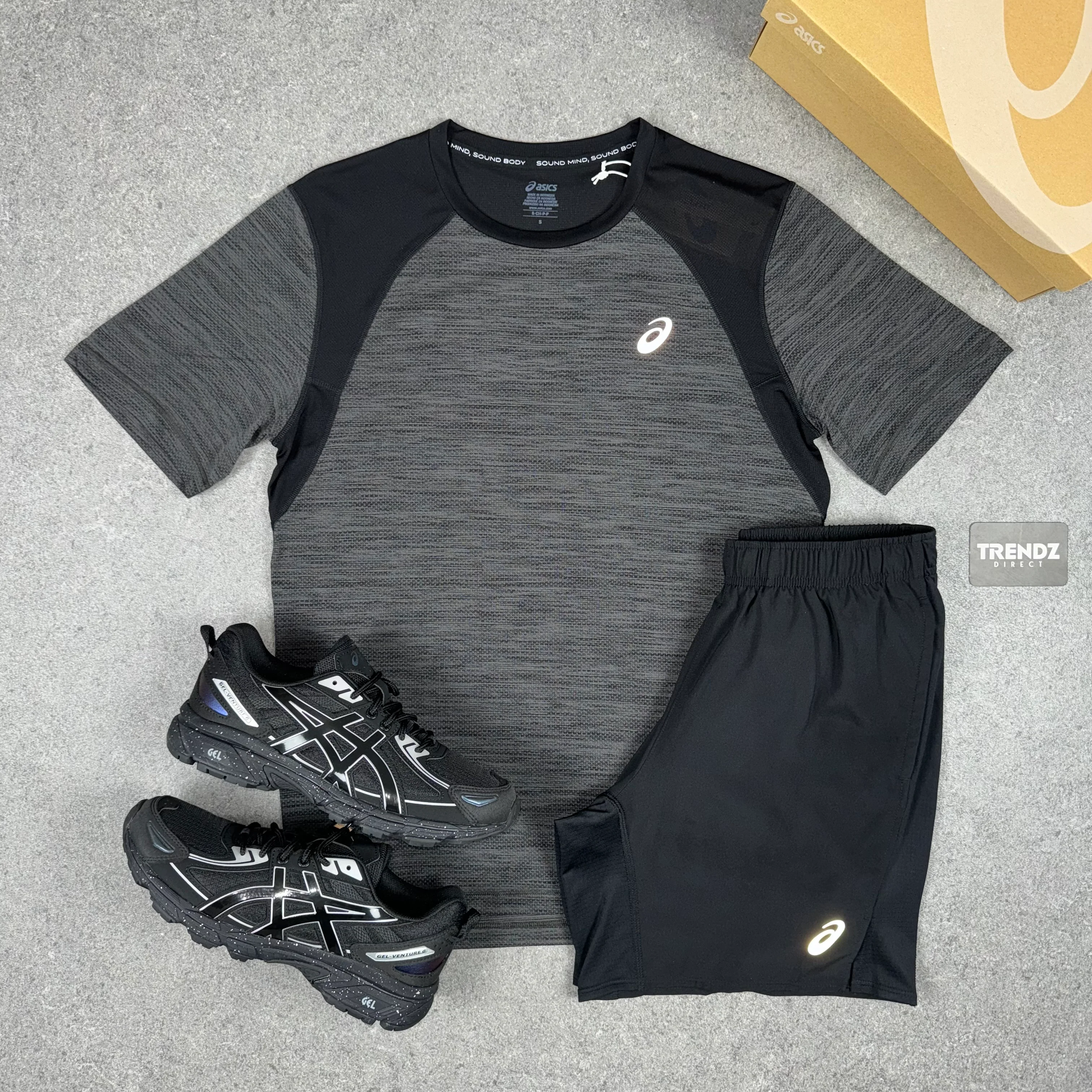 ASICS ROAD T-SHIRT & SHORTS SET - GREY/BLACK
