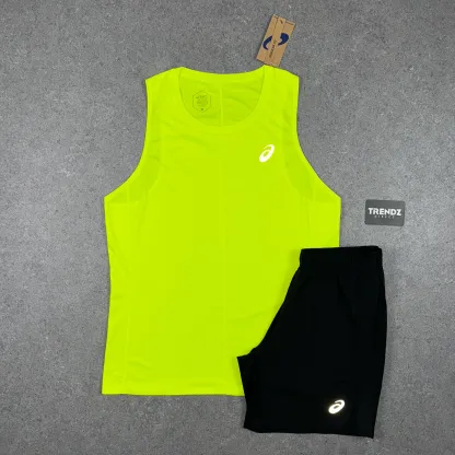 ASICS CORE VEST & PERFORMANCE SHORTS SET - NEON/BLACK