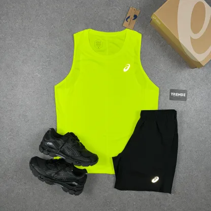 ASICS CORE VEST & PERFORMANCE SHORTS SET - NEON/BLACK