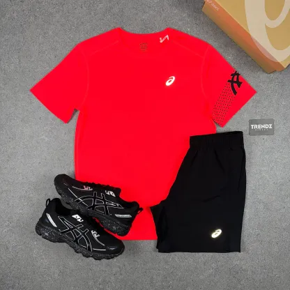 ASICS ICON T-SHIRT & SHORTS SET - RED/BLACK