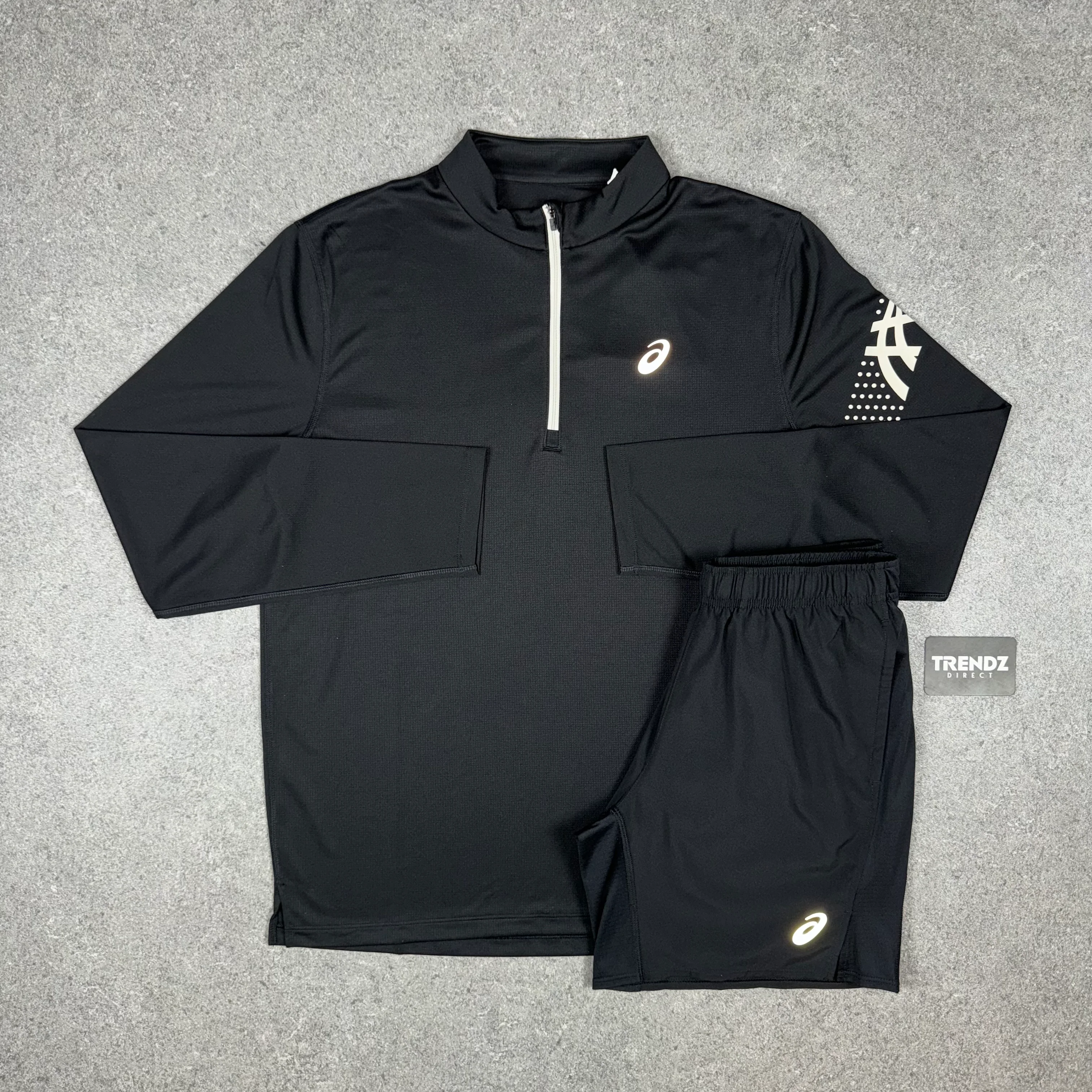ASICS ICON HALF ZIP & PERFORMANCE SHORTS SET - BLACK