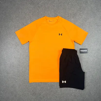 UNDER ARMOUR CAMO T-SHIRT & SHORTS SET - ORANGE