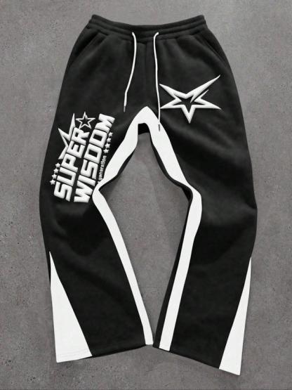 Colorblock Letter & Star Print Sweatpants