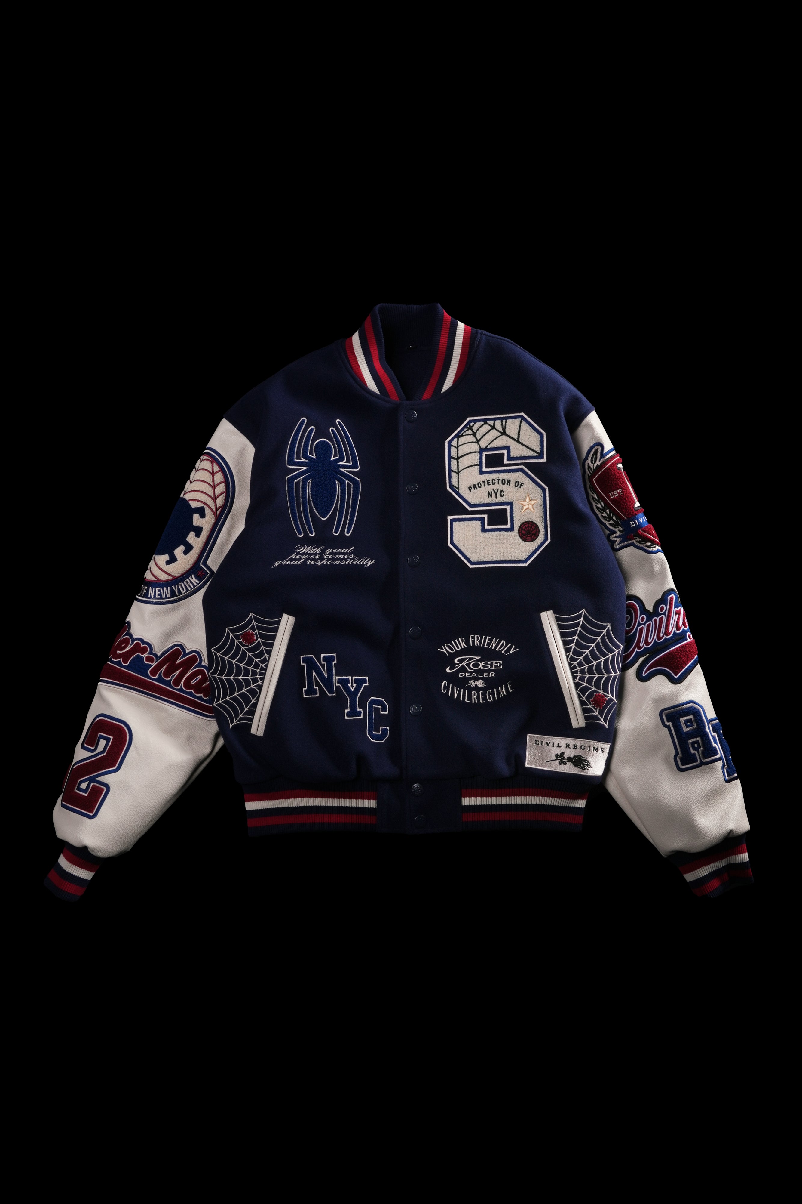 Protector Of NYC Letterman Jacket in Navy/Butter