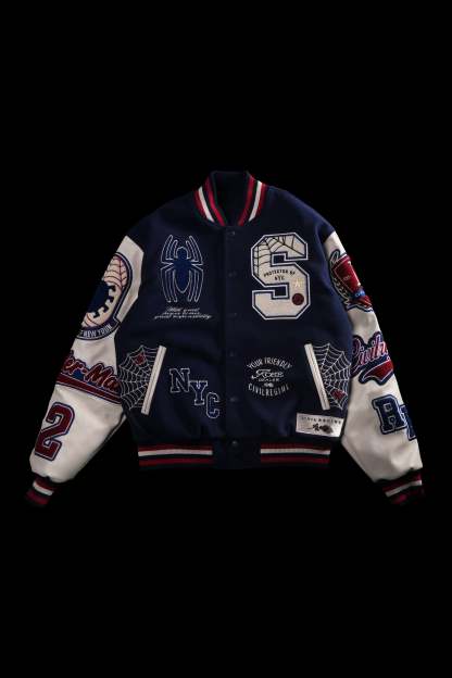 Protector Of NYC Letterman Jacket in Navy/Butter