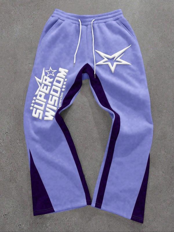 Colorblock Letter & Star Print Sweatpants