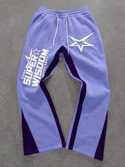 Colorblock Letter & Star Print Sweatpants