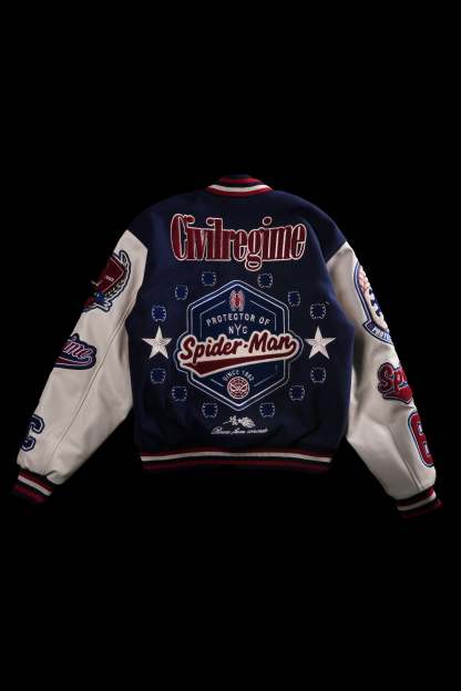 Protector Of NYC Letterman Jacket in Navy/Butter