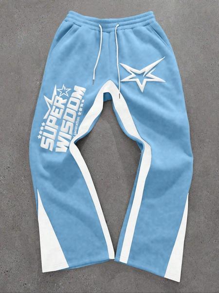 Men's Colorblock Letter & Star Print Sweatpants, Casual Comfy Jogger Pants for Daily Wear, Men's Trousers for All Seasons