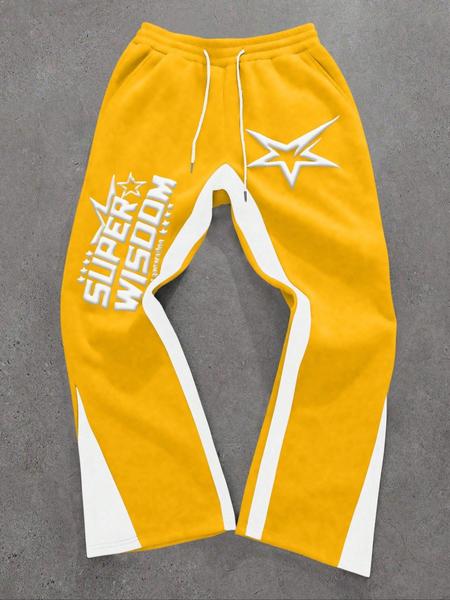 Men's Colorblock Letter & Star Print Sweatpants, Casual Comfy Jogger Pants for Daily Wear, Men's Trousers for All Seasons