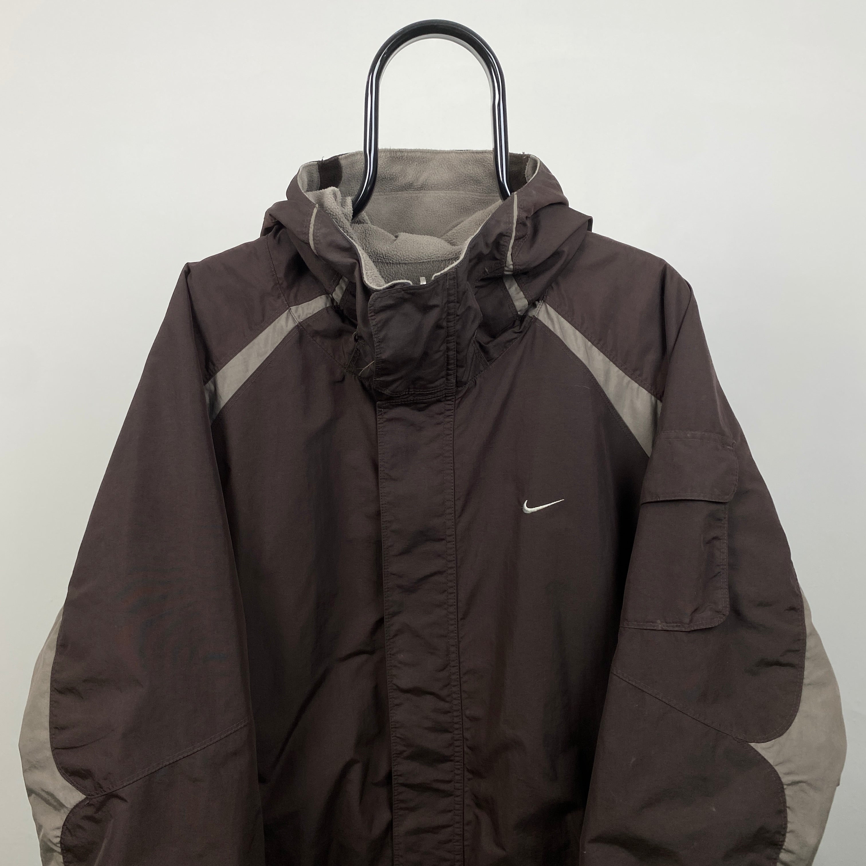 90s Reversible Fleece Coat Jacket Brown