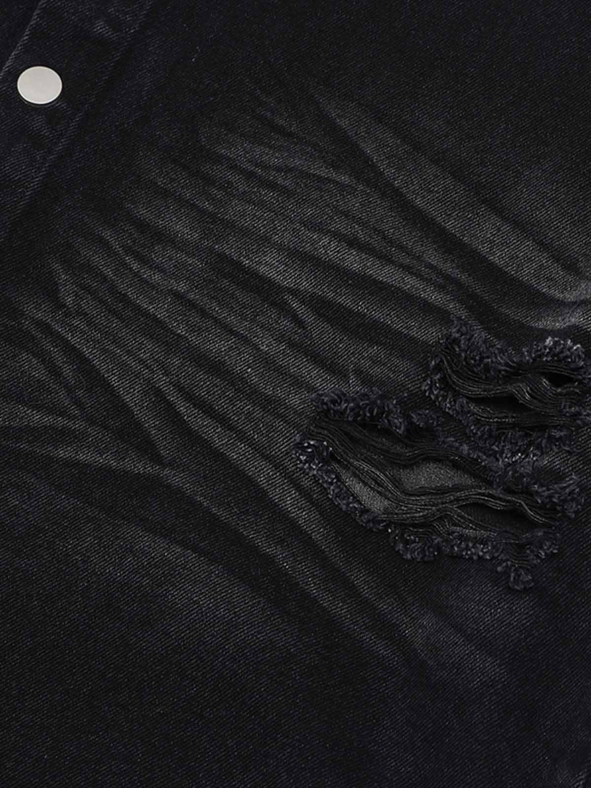 Ogulclon Patchwork Camouflage Ripped Shirt Jorts Denim Suit