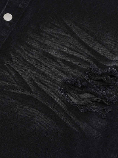 Ogulclon Patchwork Camouflage Ripped Shirt Jorts Denim Suit