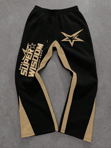 Men's Colorblock Letter & Star Print Sweatpants, Casual Comfy Jogger Pants for Daily Wear, Men's Trousers for All Seasons