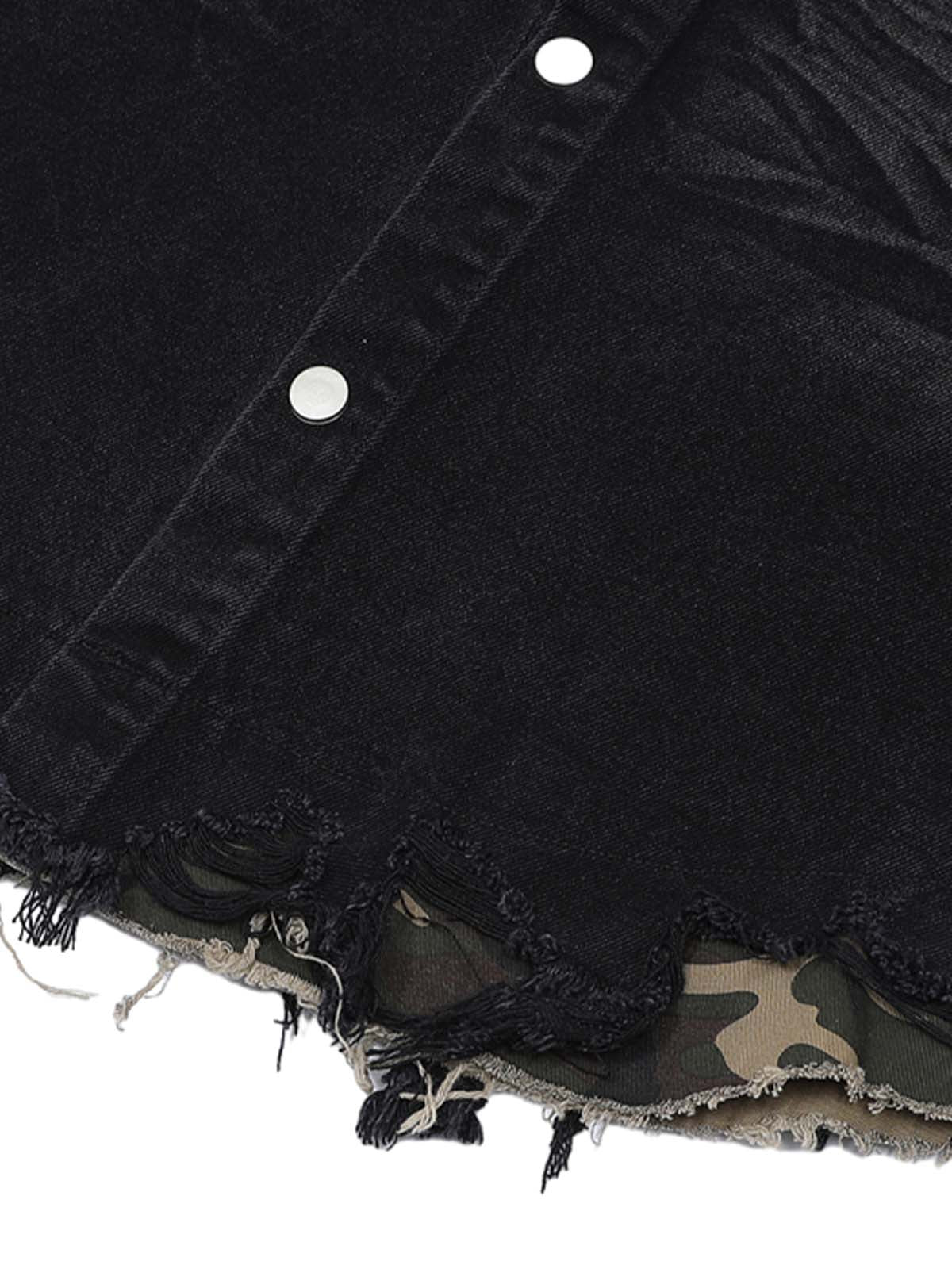 Ogulclon Patchwork Camouflage Ripped Shirt Jorts Denim Suit