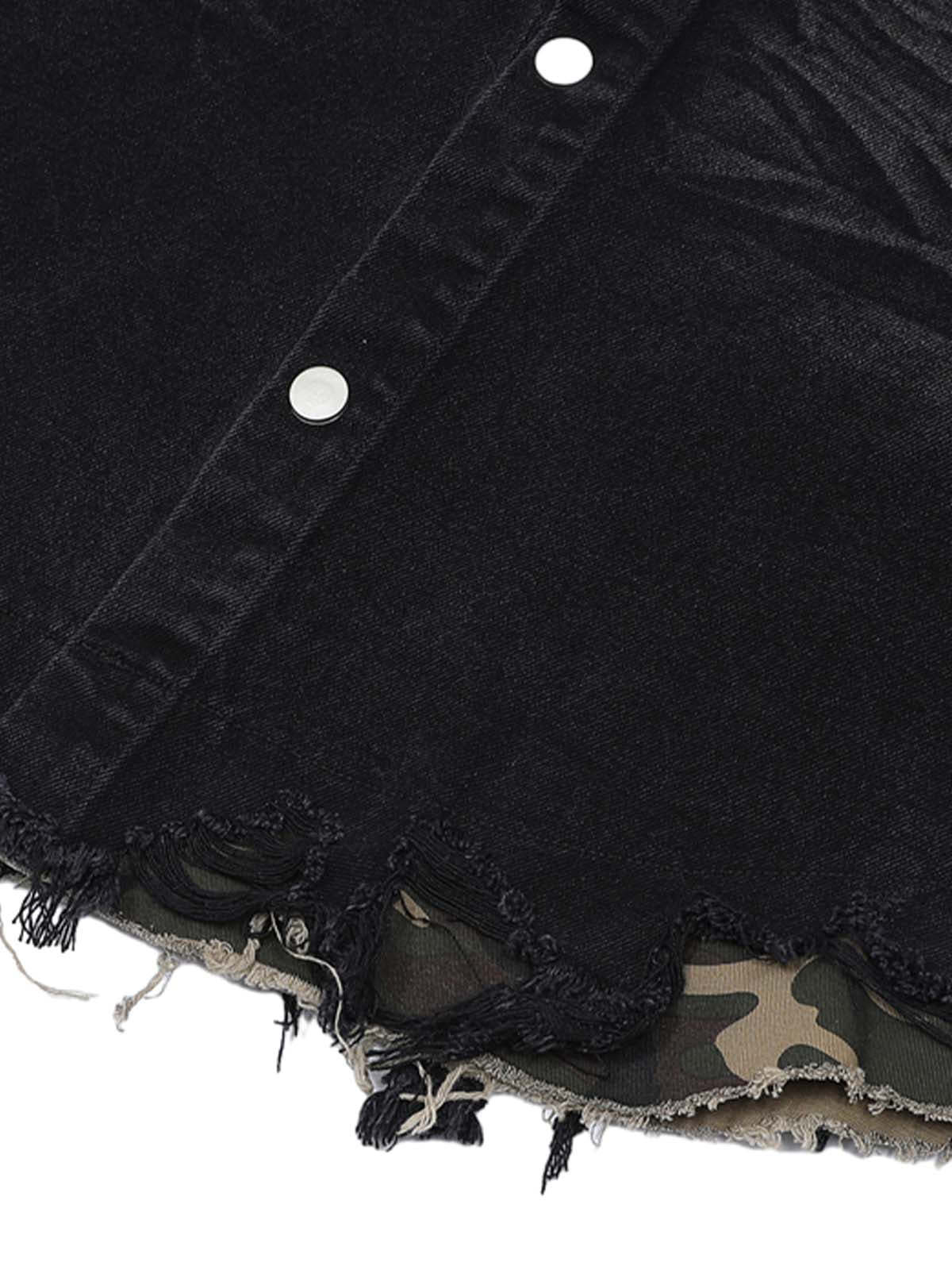 Ogulclon Patchwork Camouflage Ripped Shirt Jorts Denim Suit