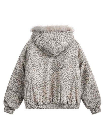 Cheetah Print Mink Fur Hooded Jacket - 2270