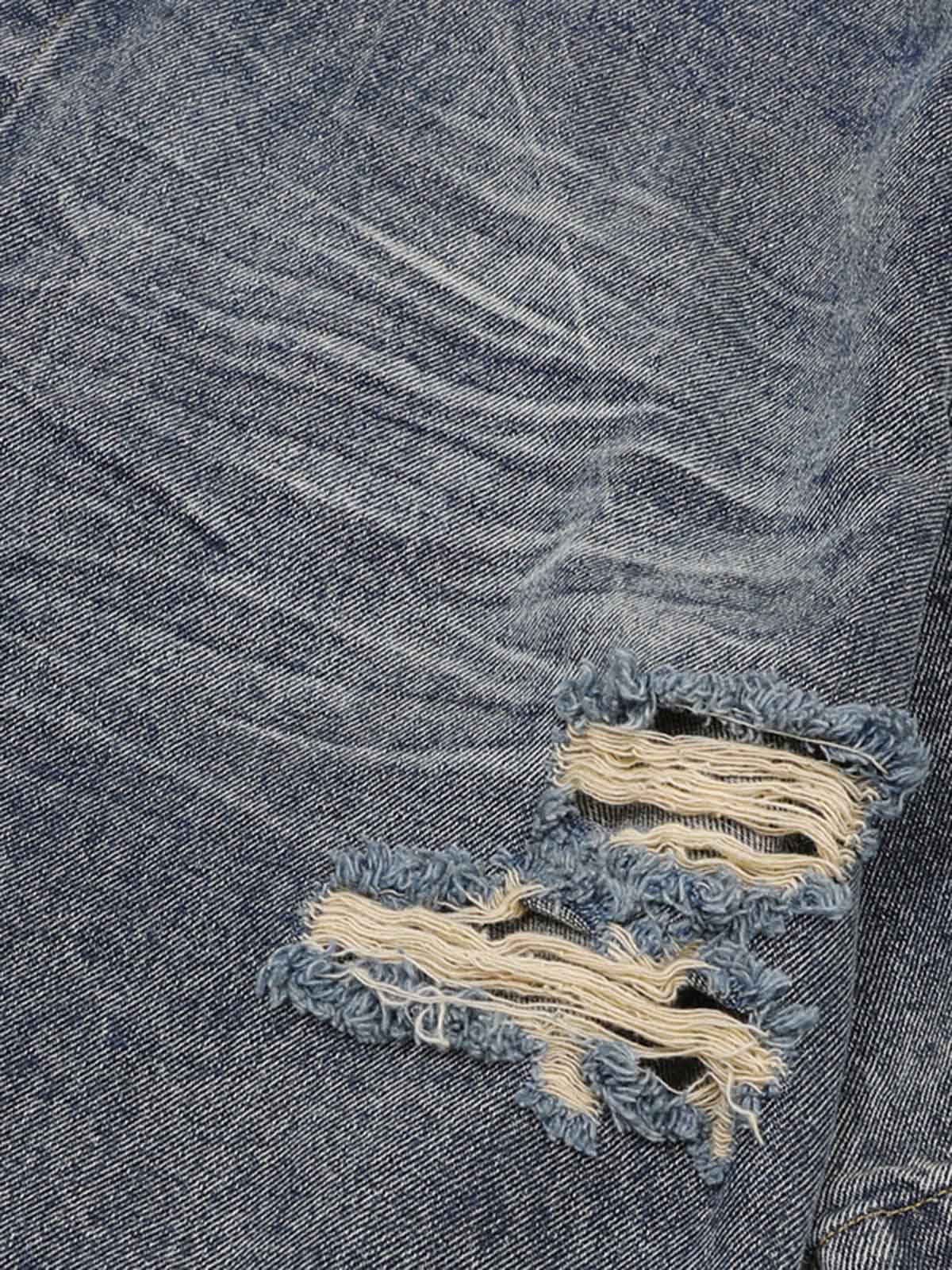 Ogulclon Patchwork Camouflage Ripped Shirt Jorts Denim Suit