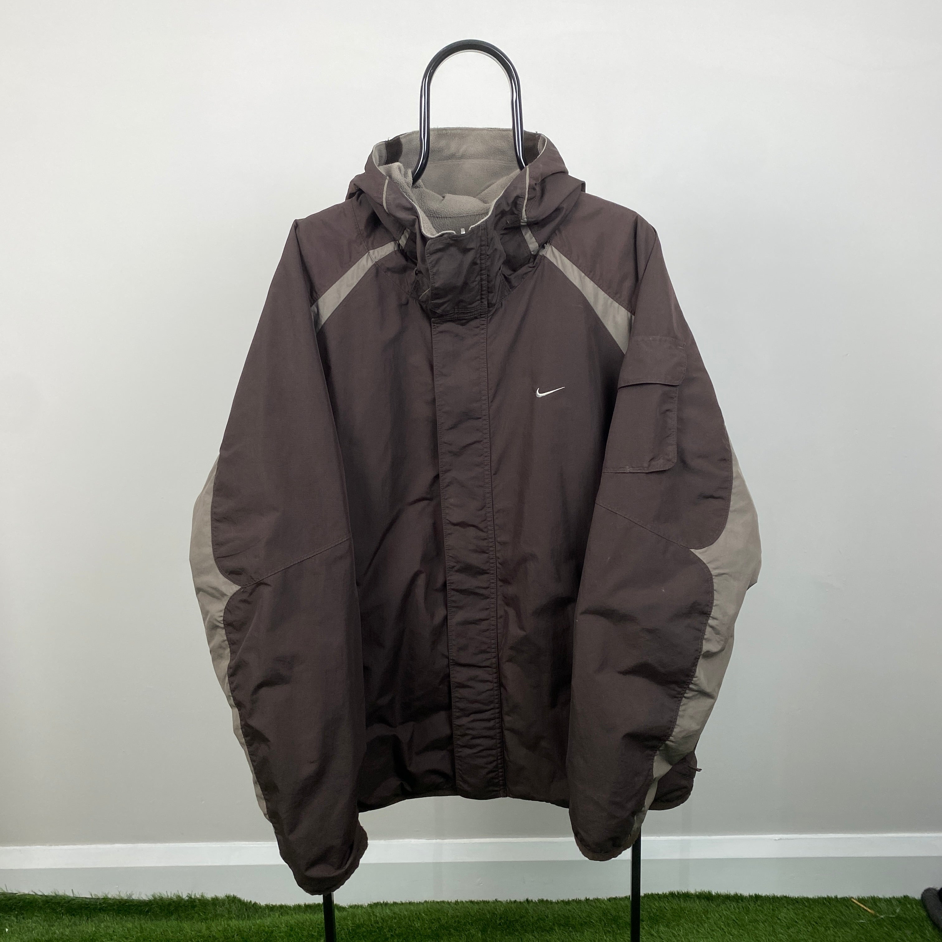 90s Reversible Fleece Coat Jacket Brown