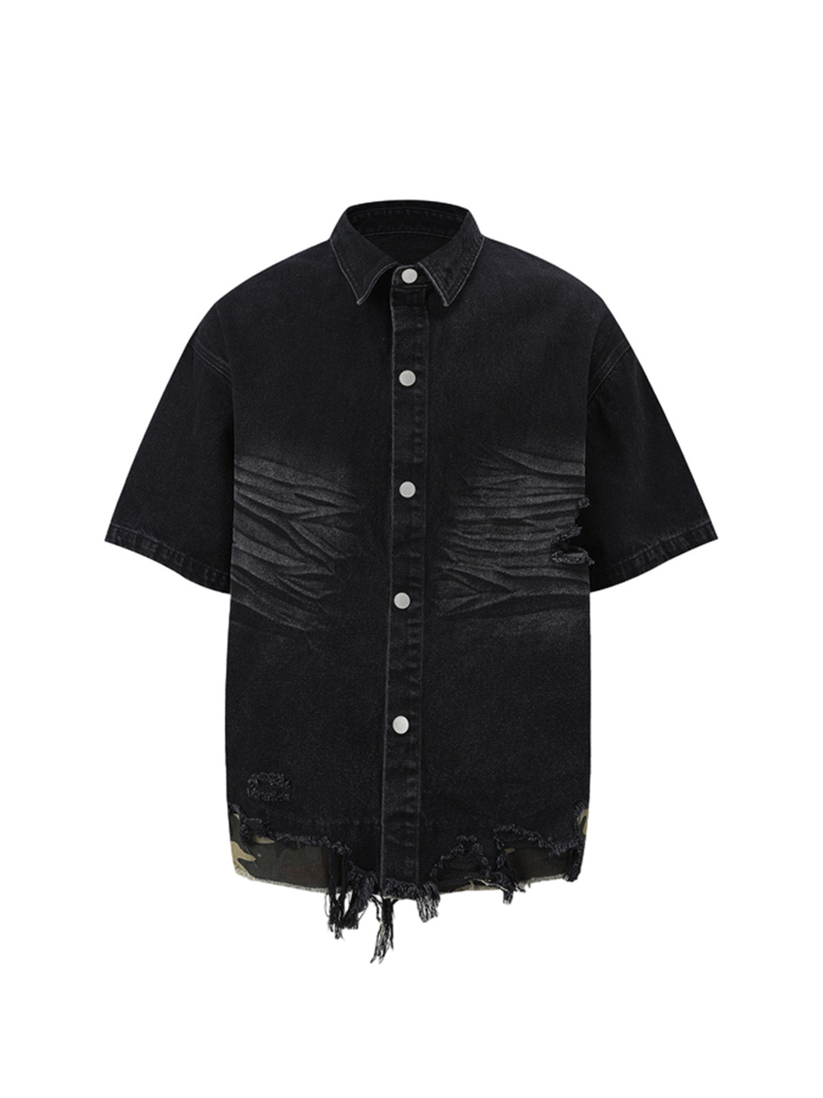 Ogulclon Patchwork Camouflage Ripped Shirt Jorts Denim Suit