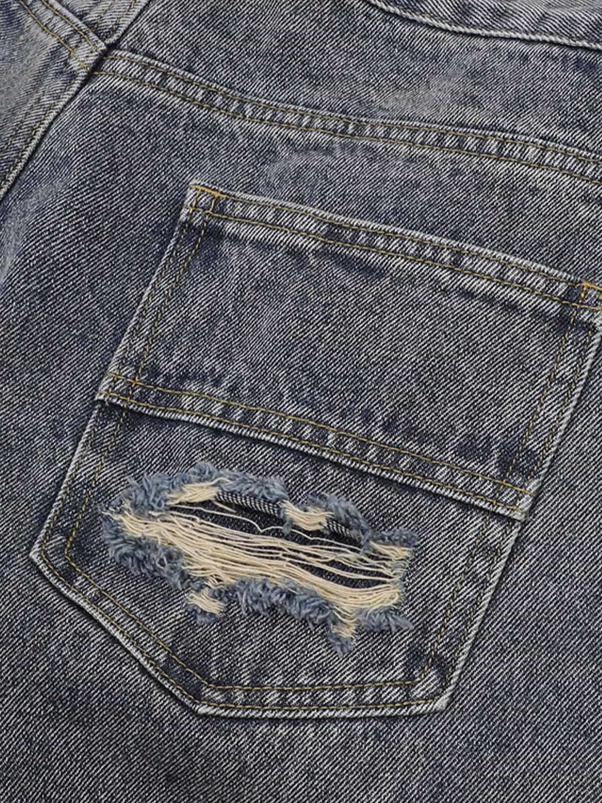 Ogulclon Patchwork Camouflage Ripped Shirt Jorts Denim Suit