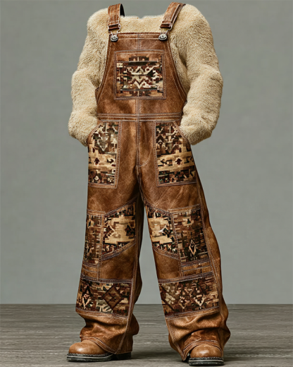Men's Fall/Winter Western-Style Leather Suspenders Pants 6558