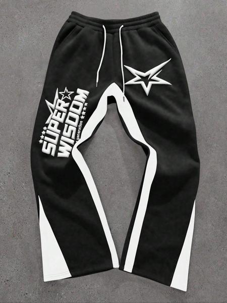 Men's Colorblock Letter & Star Print Sweatpants, Casual Comfy Jogger Pants for Daily Wear, Men's Trousers for All Seasons