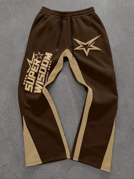 Men's Colorblock Letter & Star Print Sweatpants, Casual Comfy Jogger Pants for Daily Wear, Men's Trousers for All Seasons