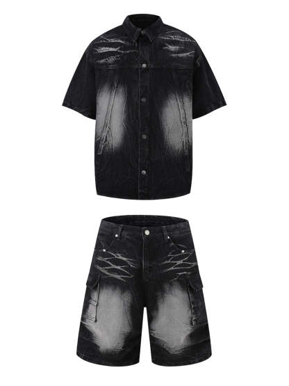 Short Sleeve Shirt & Shorts Denim Set