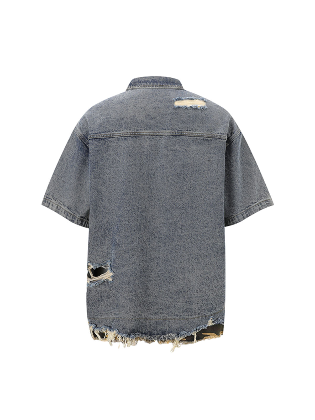 Ogulclon Patchwork Camouflage Ripped Shirt Jorts Denim Suit
