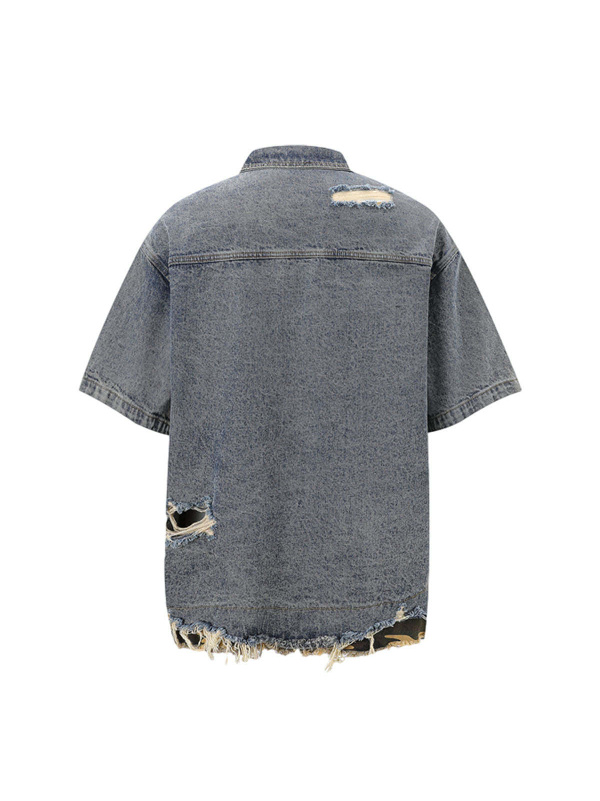 Ogulclon Patchwork Camouflage Ripped Shirt Jorts Denim Suit