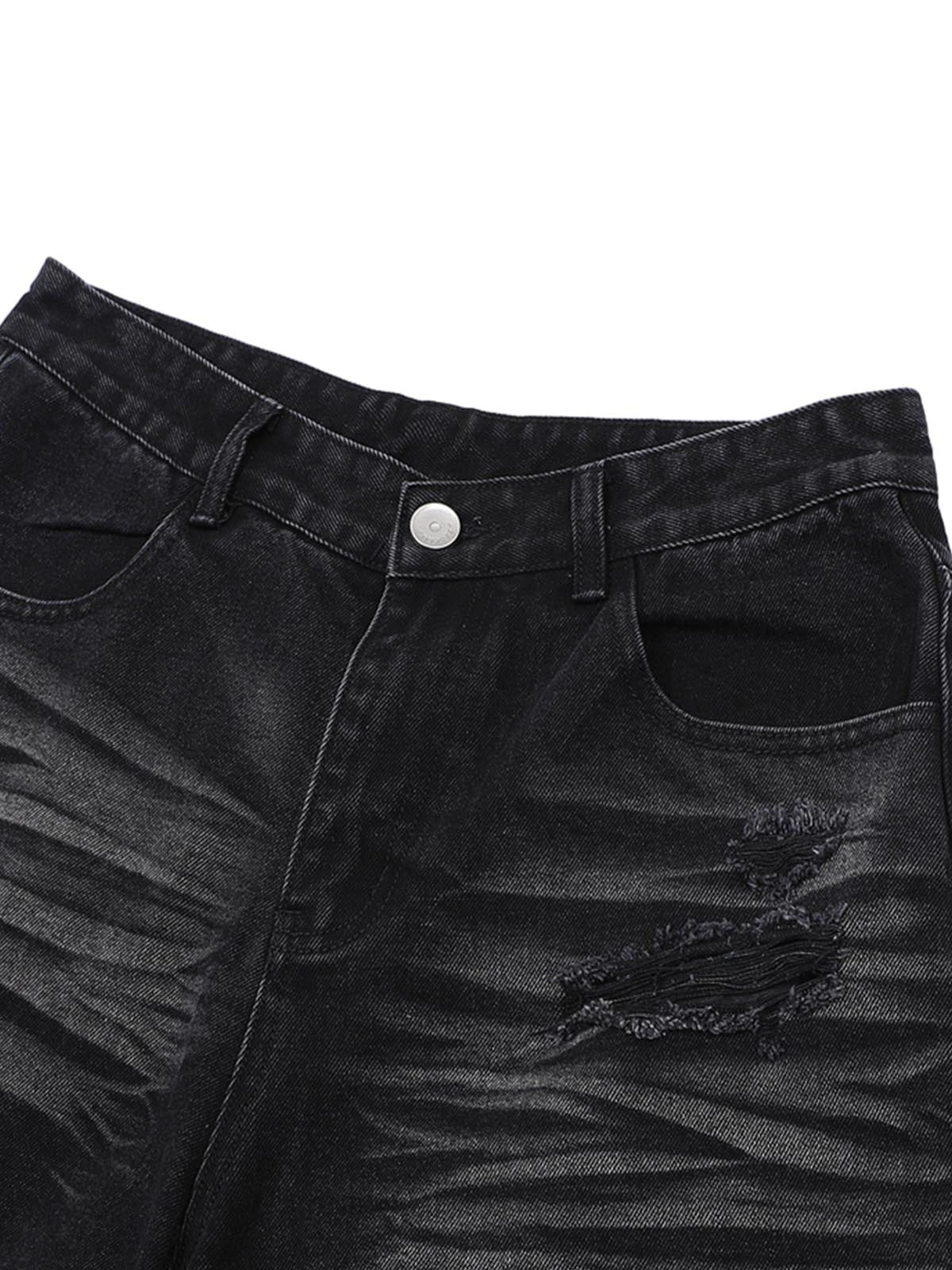 Ogulclon Patchwork Camouflage Ripped Shirt Jorts Denim Suit