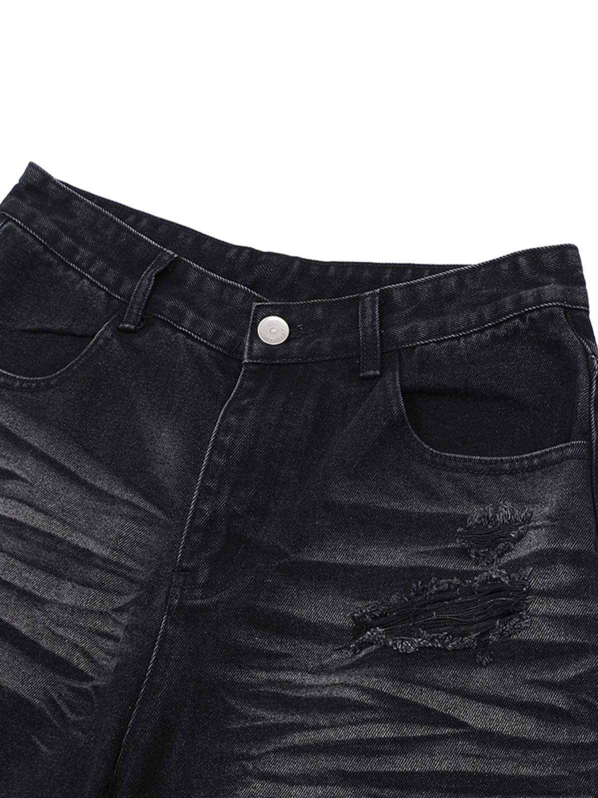 Ogulclon Patchwork Camouflage Ripped Shirt Jorts Denim Suit