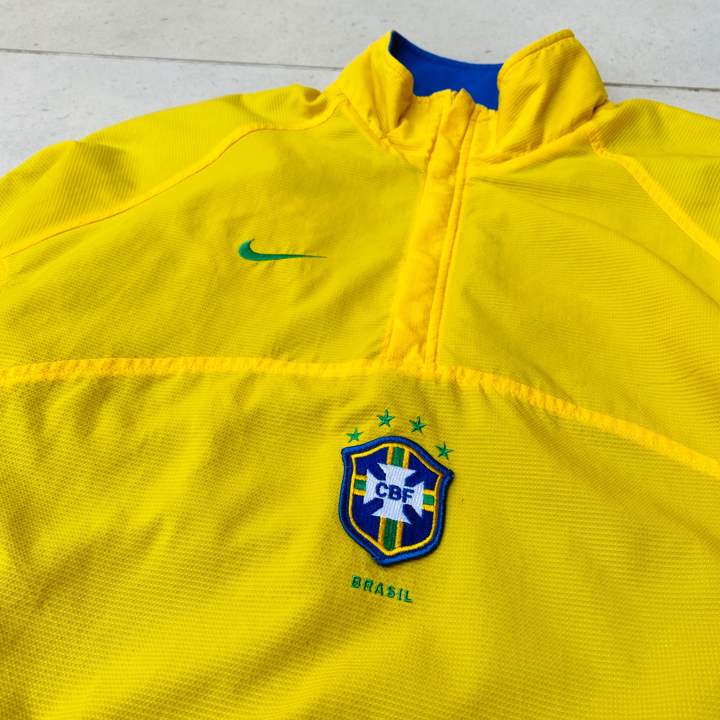 90s Brazil Reversible Windbreaker Jacket Yellow Blue