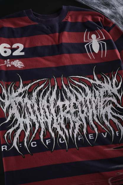 American Chaos SBS 199X Oversized Tee in Blue/Red Stripes