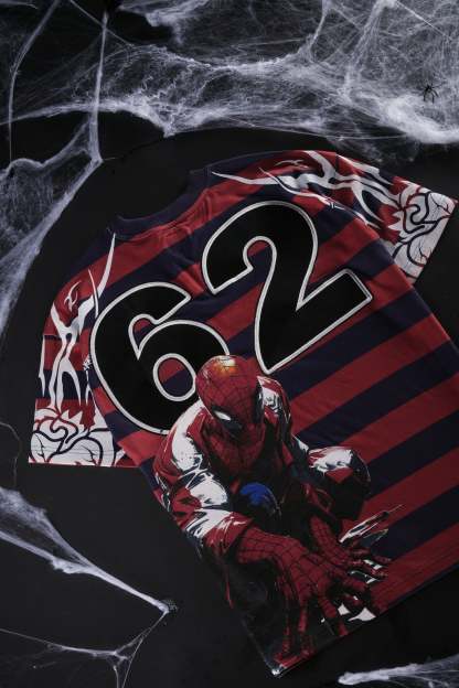 American Chaos SBS 199X Oversized Tee in Blue/Red Stripes