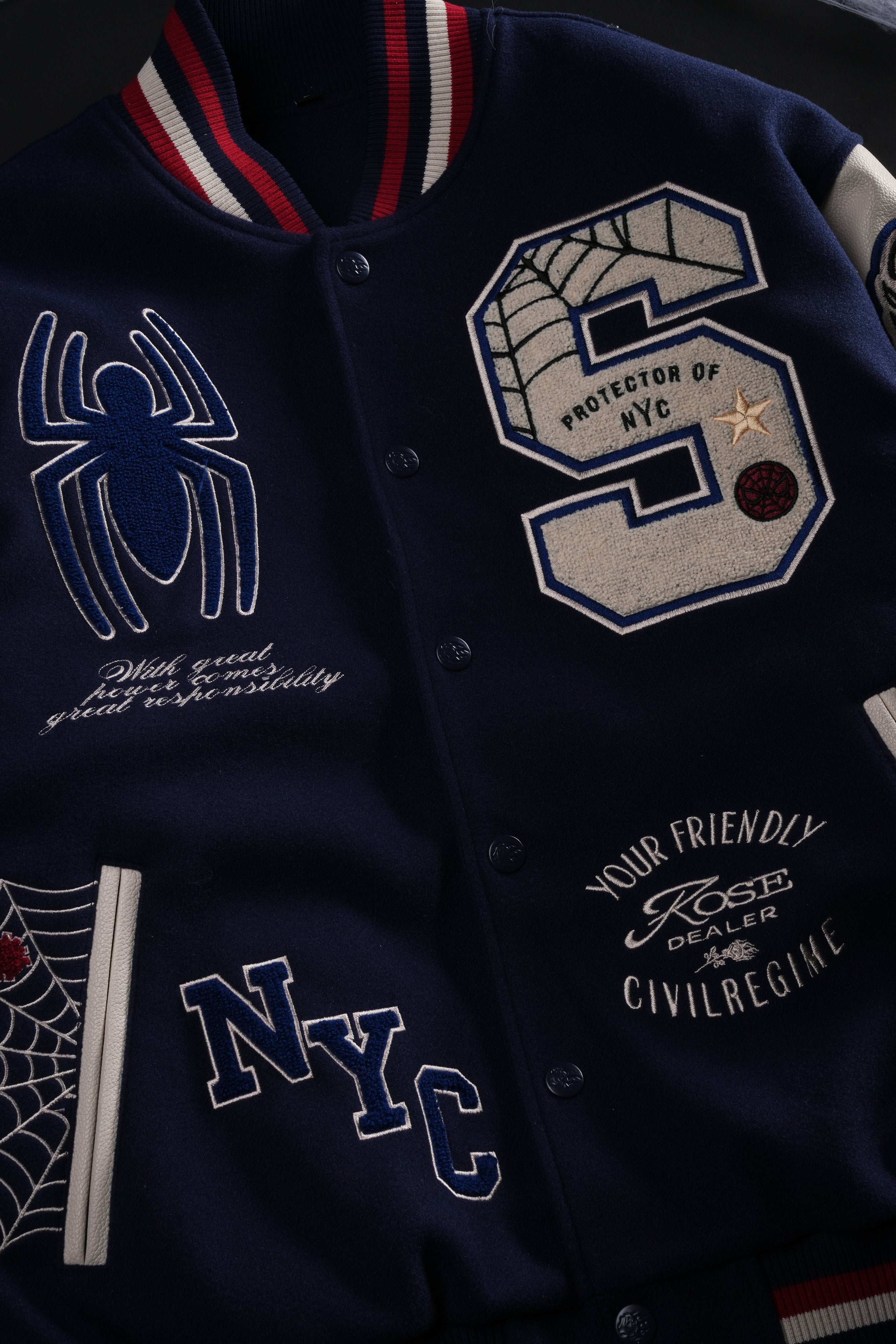 Protector Of NYC Letterman Jacket in Navy/Butter