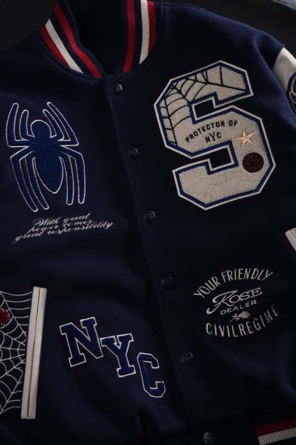 Protector Of NYC Letterman Jacket in Navy/Butter