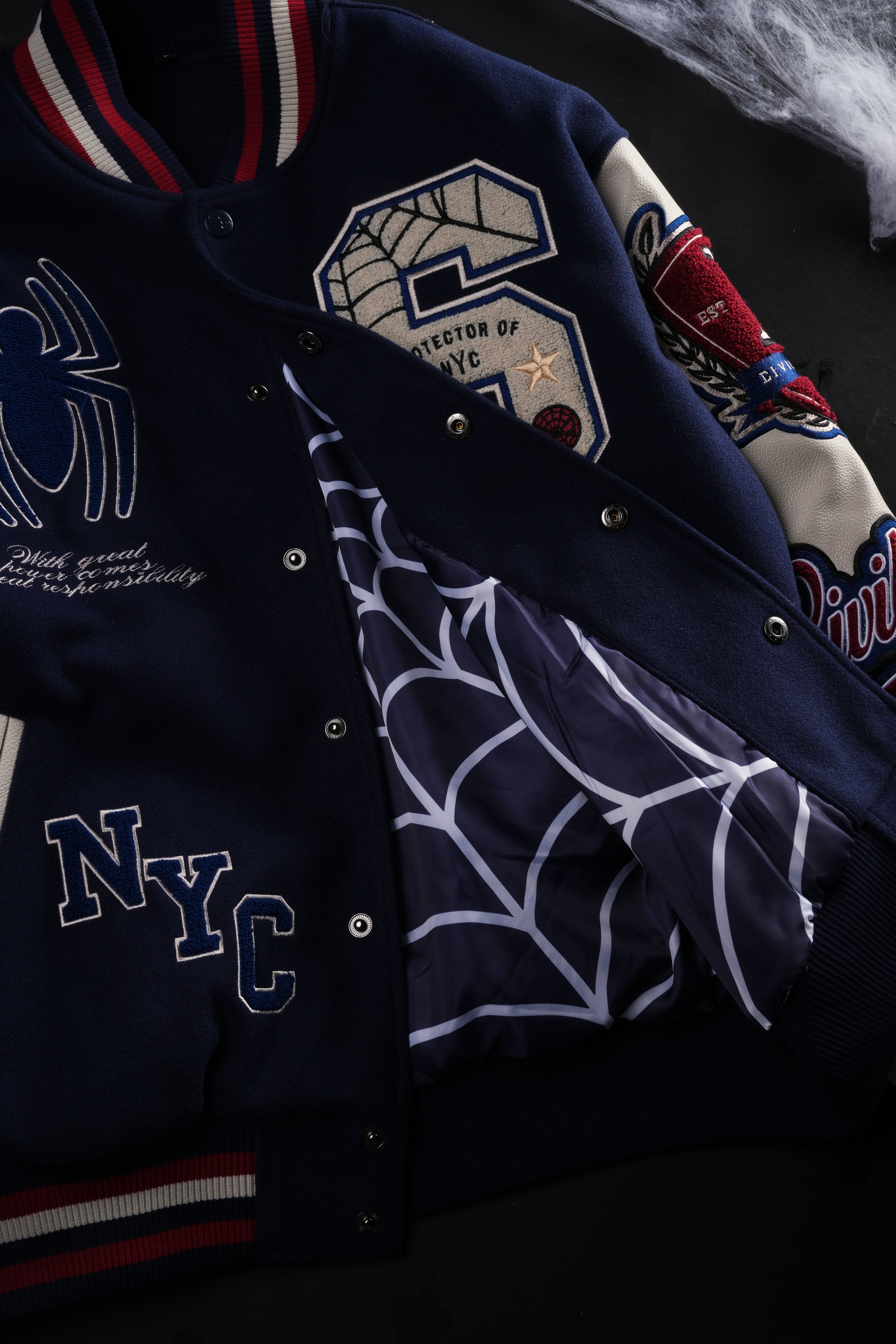 Protector Of NYC Letterman Jacket in Navy/Butter