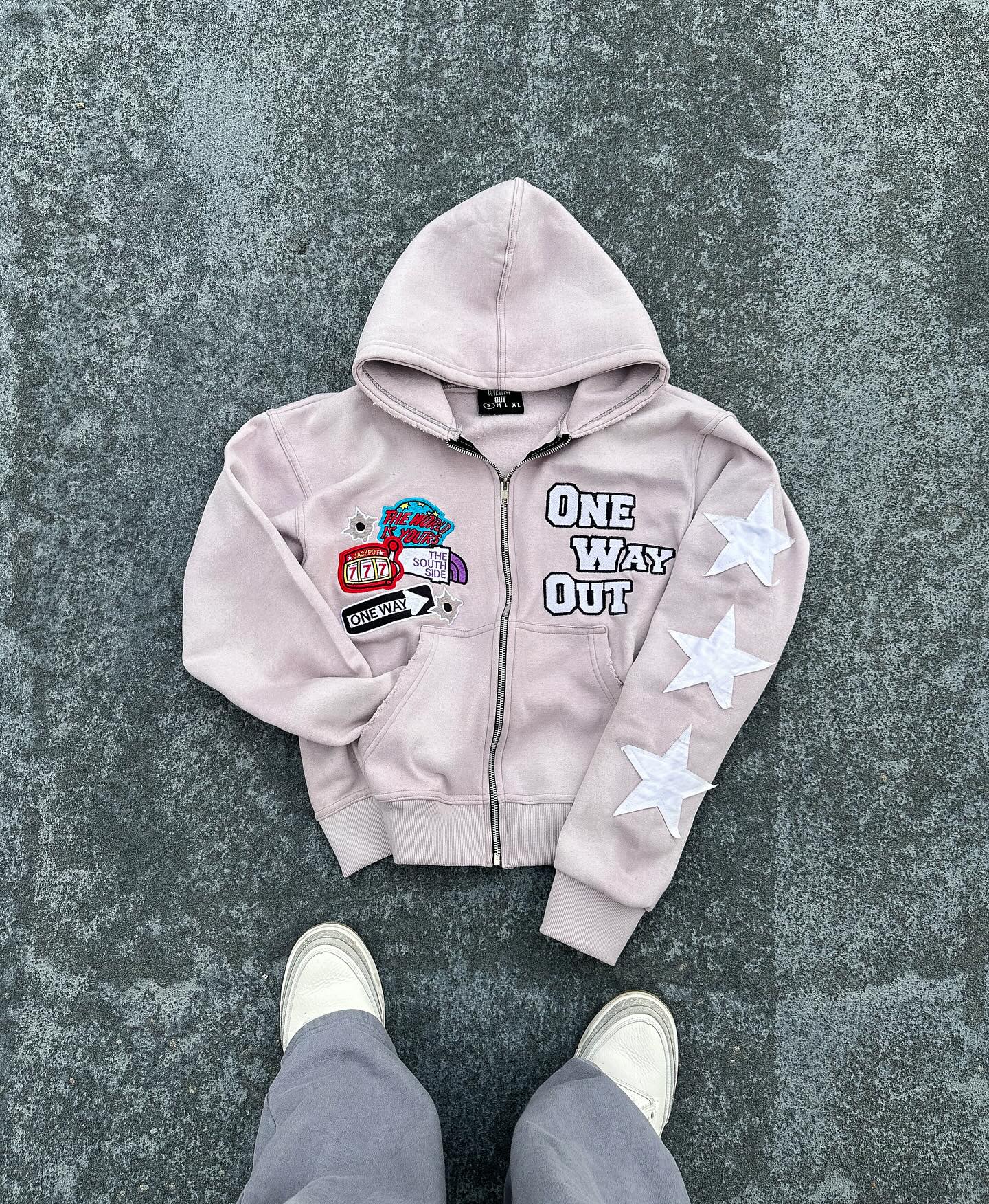 Streetwear Patched Zip-Up Hoodie