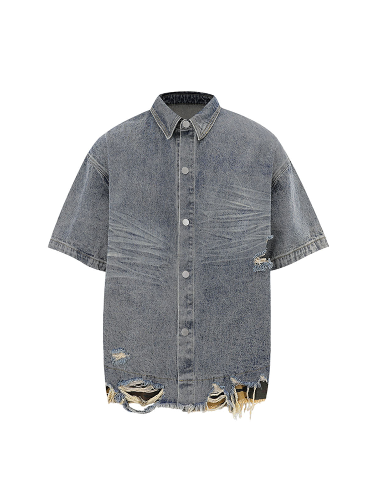Ogulclon Patchwork Camouflage Ripped Shirt Jorts Denim Suit