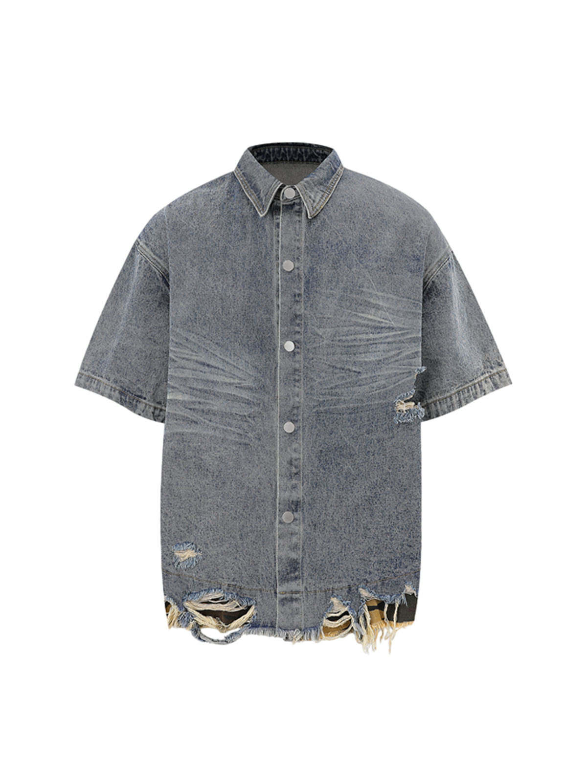 Ogulclon Patchwork Camouflage Ripped Shirt Jorts Denim Suit